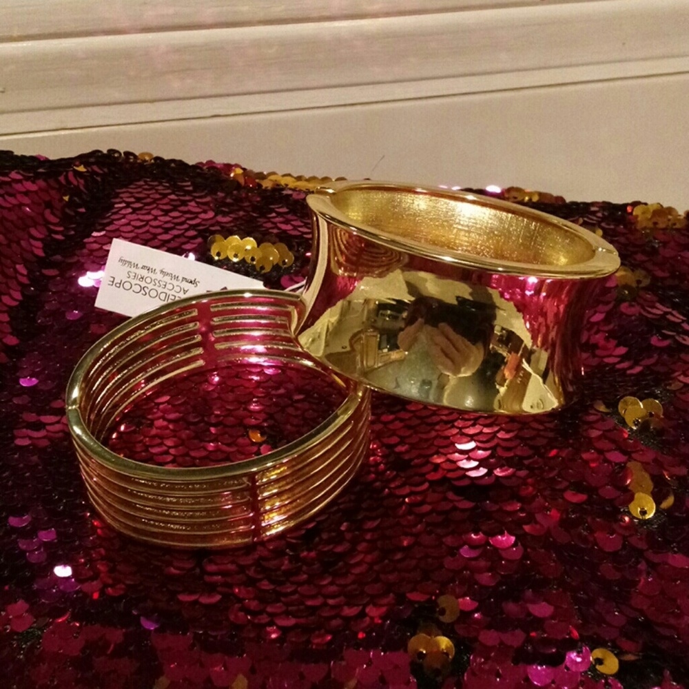 2 Gold Finish Hinged Bracelets